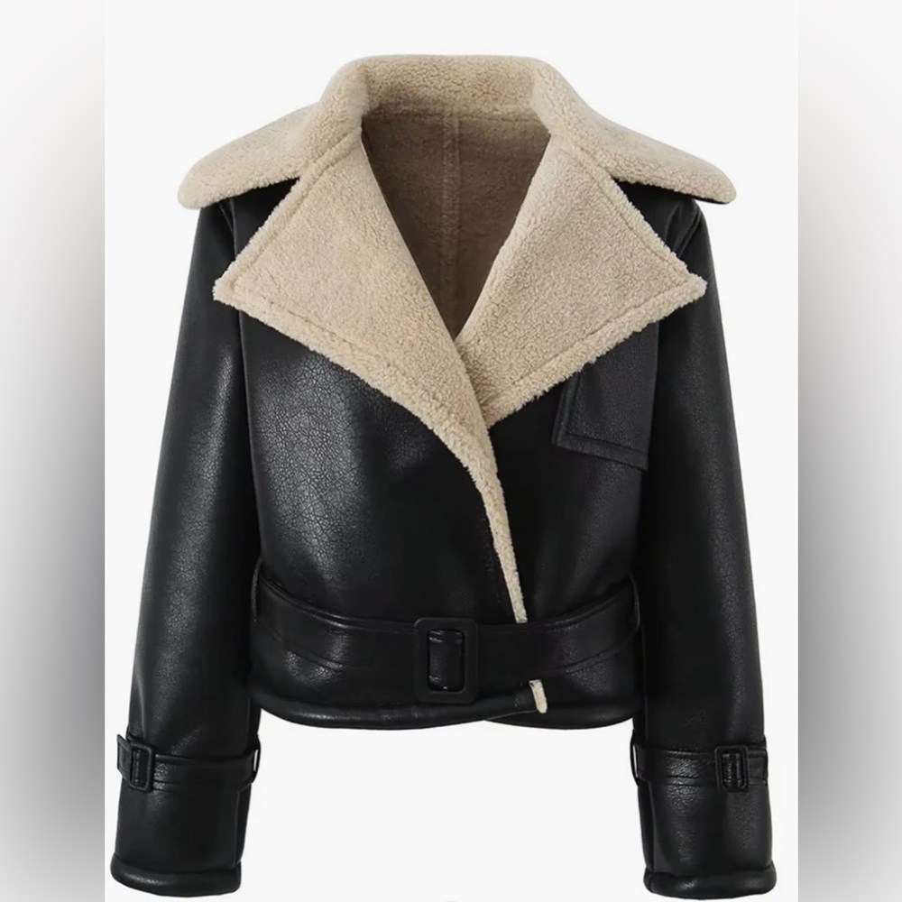 Shearling Women's Black and Cream jacket